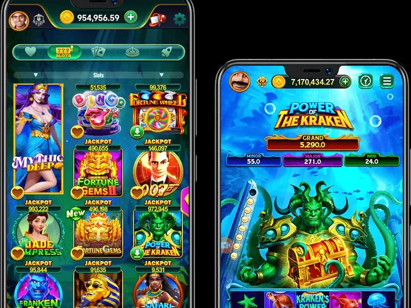 Hình ảnh một người phụ nữ đang chơi slot game trên điện thoại thông minh thông qua ứng dụng hm888, với giao diện đầy màu sắc và hấp dẫn